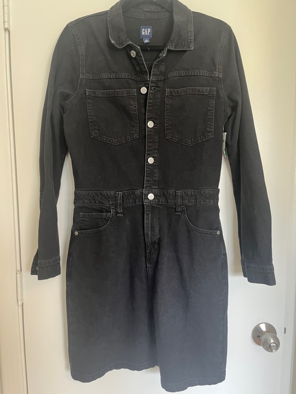 GAP Black Denim Button-Front Utility Dress